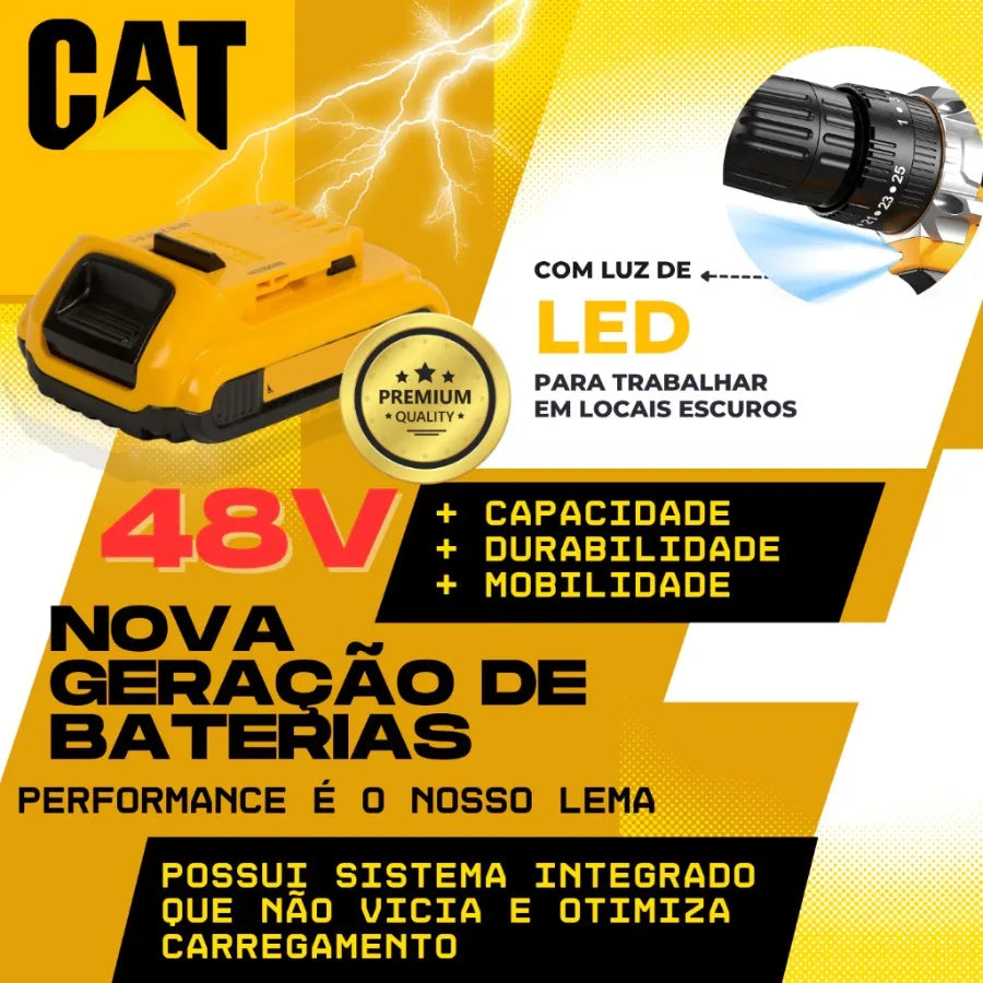 Furadeira/Parafusadeira de Impacto Sem Fio 48V com 2 Baterias Bivolt + Maleta Portátil Recarregável com Bits