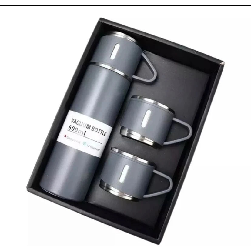 Premium Vacuum Flask Set 500ml – UltraDurável, Edição com 3 Copos