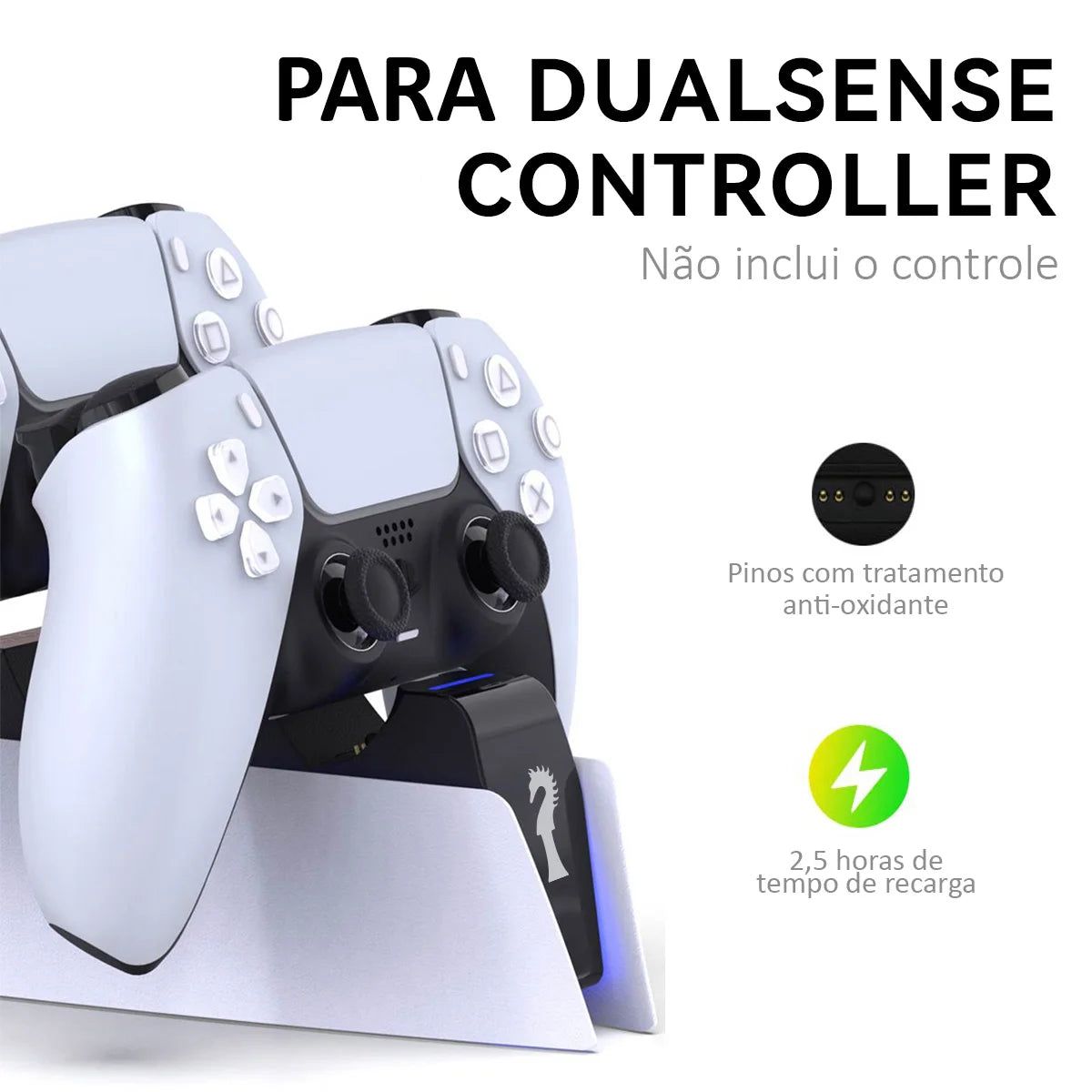 Carregador para Sony PlayStation 5 (PS5) — Base de Carregamento Rápido USB Tipo-C para Controles Sem Fio, Estação Dual para Dois Gamepads
