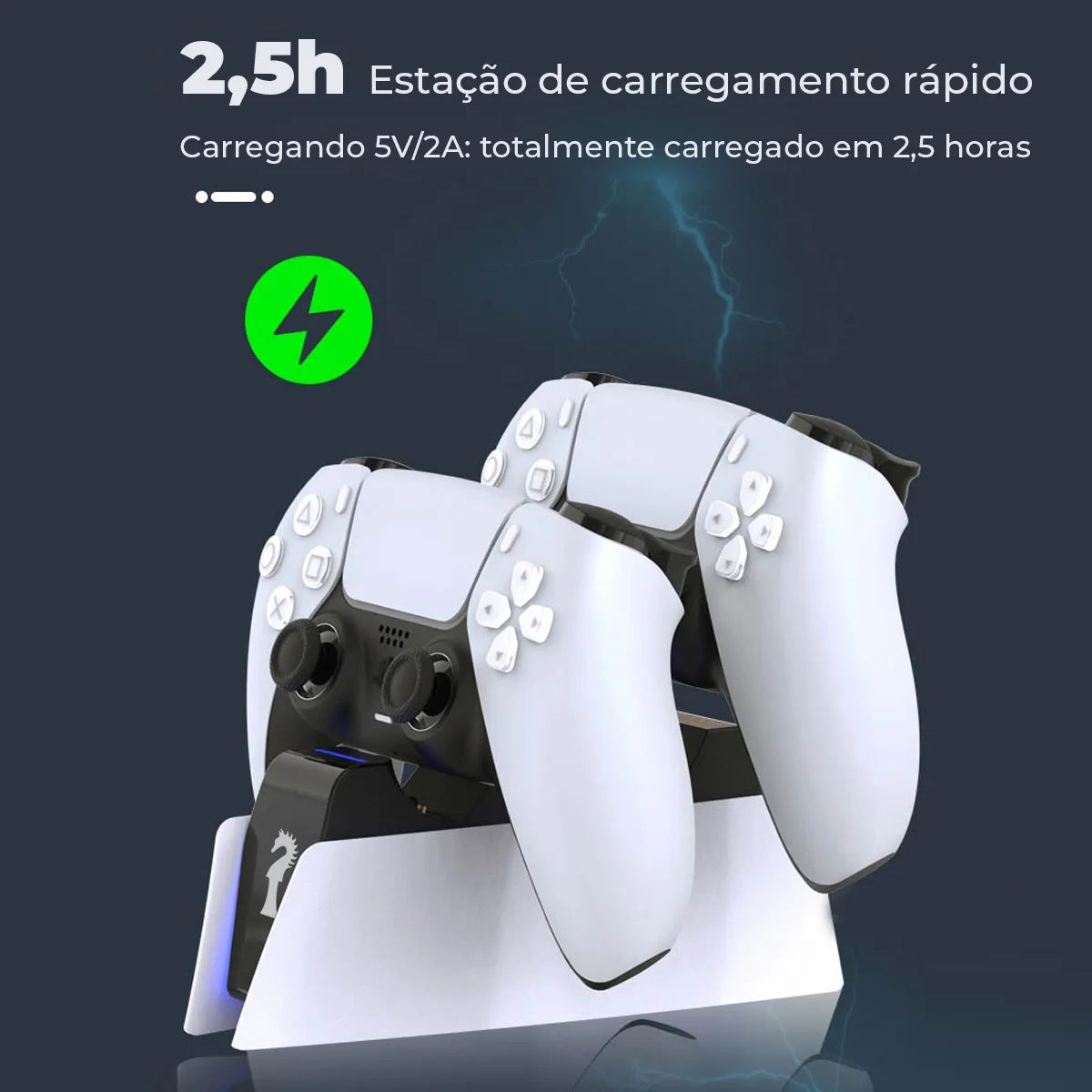 Carregador para Sony PlayStation 5 (PS5) — Base de Carregamento Rápido USB Tipo-C para Controles Sem Fio, Estação Dual para Dois Gamepads