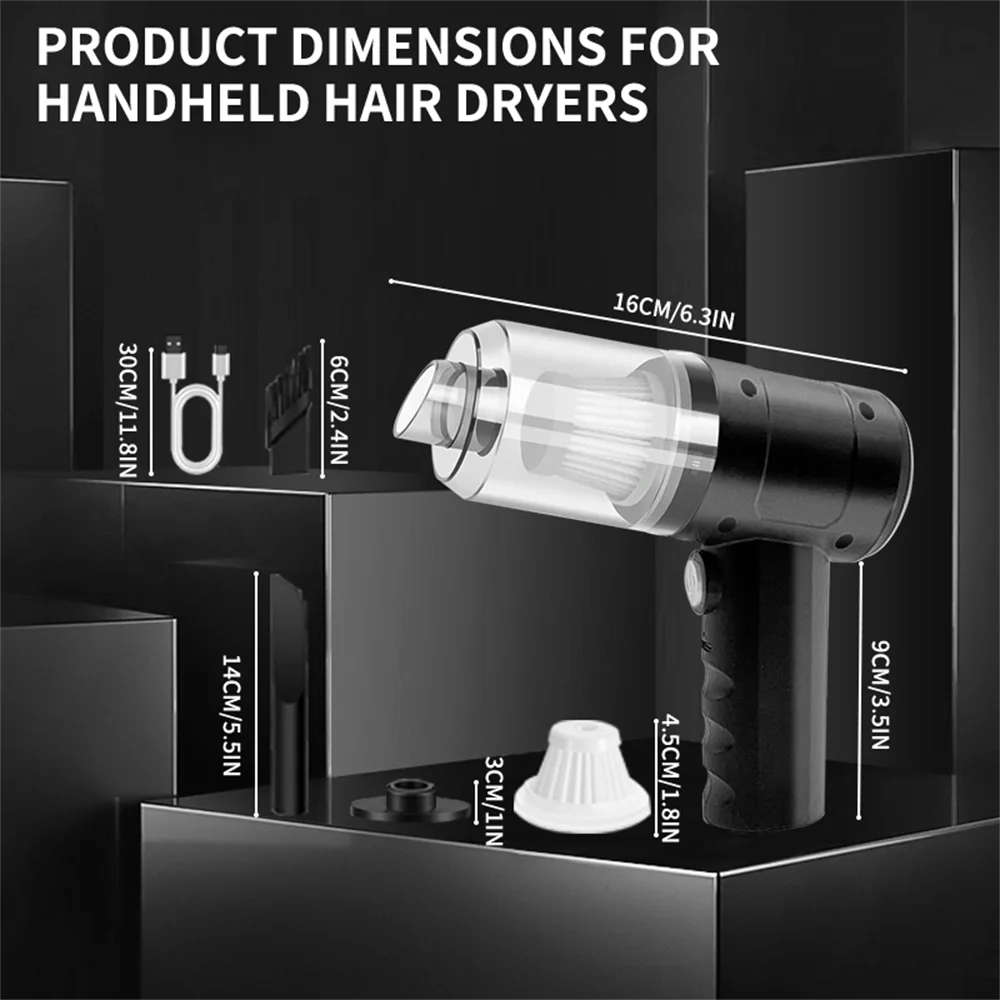 Aspirador de Mão Sem Fio de Alta Potência 15000PA – Coletor de Poeira com Ar Comprimido, Mini Aspirador Portátil para Carro, Removedor de Pelos e Secador