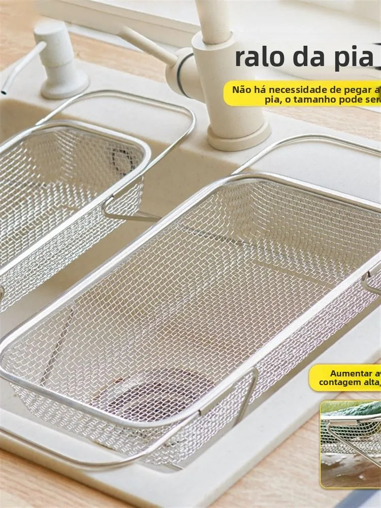 Cesto Escorredor de Pia Expandível em Aço Inoxidável – Cesto de Drenagem para Cozinha, Lava-Legumes e Escorredor Multifuncional