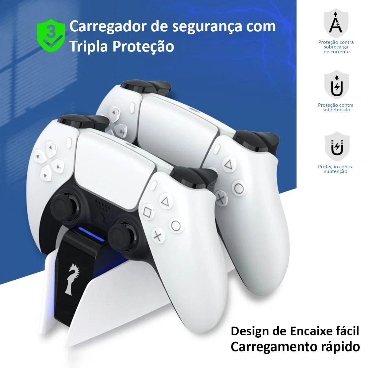 Carregador para Sony PlayStation 5 (PS5) — Base de Carregamento Rápido USB Tipo-C para Controles Sem Fio, Estação Dual para Dois Gamepads
