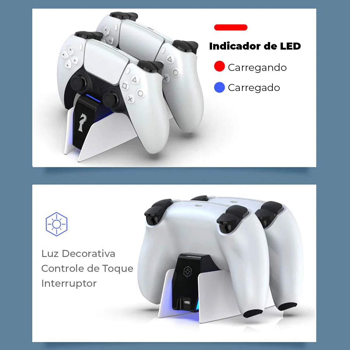 Carregador para Sony PlayStation 5 (PS5) — Base de Carregamento Rápido USB Tipo-C para Controles Sem Fio, Estação Dual para Dois Gamepads